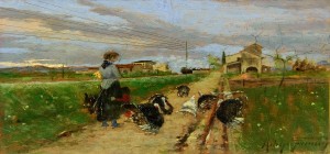A woman with turkeys